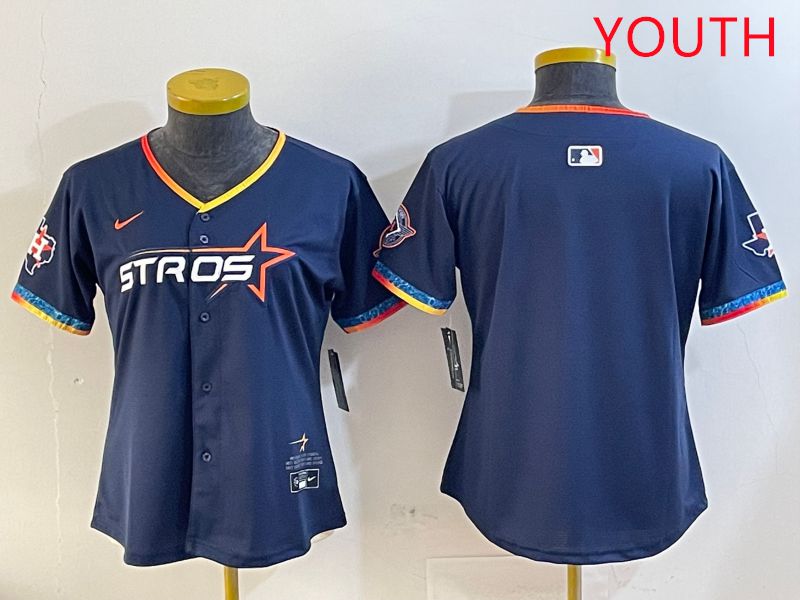 Youth Houston Astros Blank Drak Blue Fourth generation Joint Name 2025 Nike MLB Jersey style 1